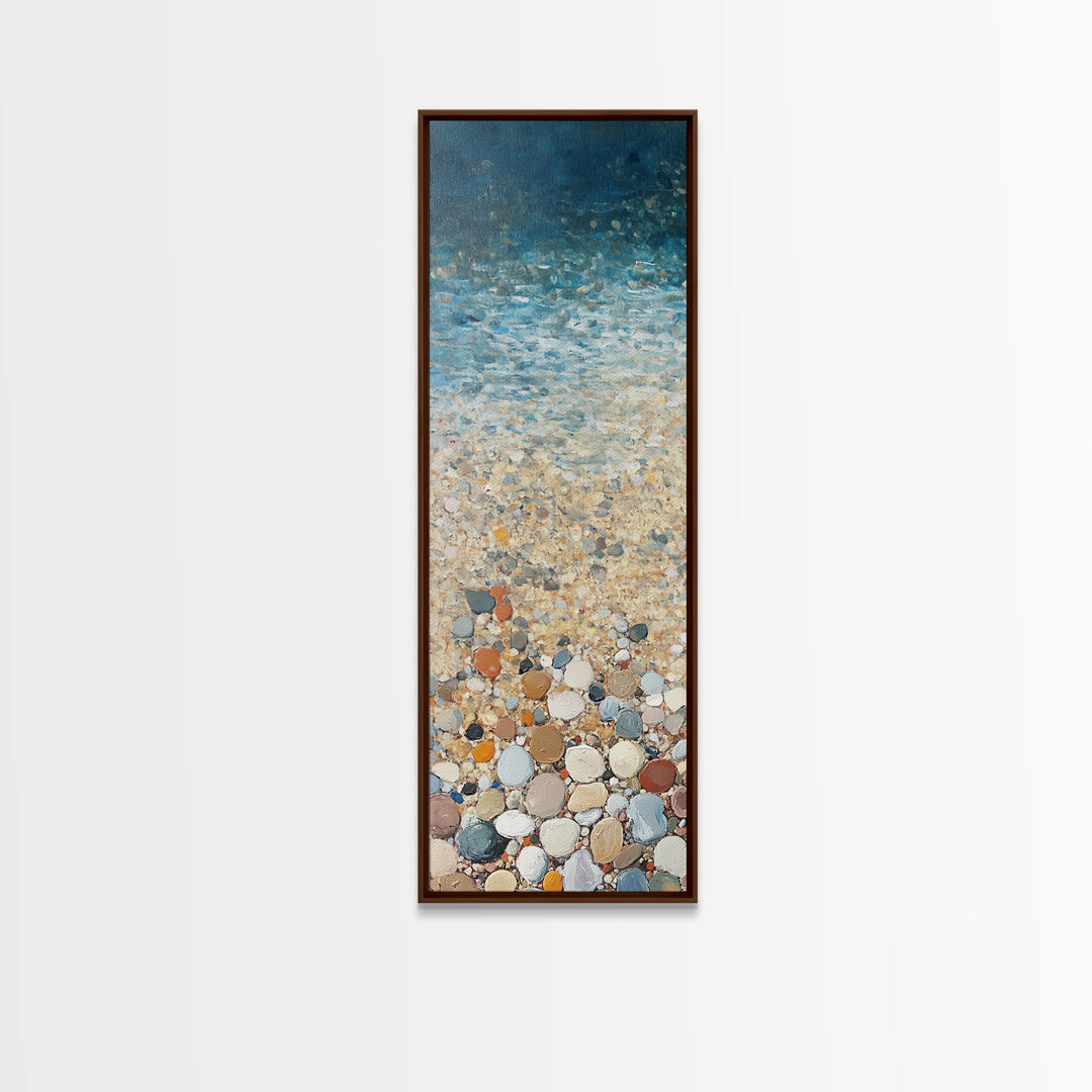 Beach Shoreline, coastal painting, mosaic wall art, ocean decor, nautical wall art, farmhouse art, Framed Canvas Print, rustic decor