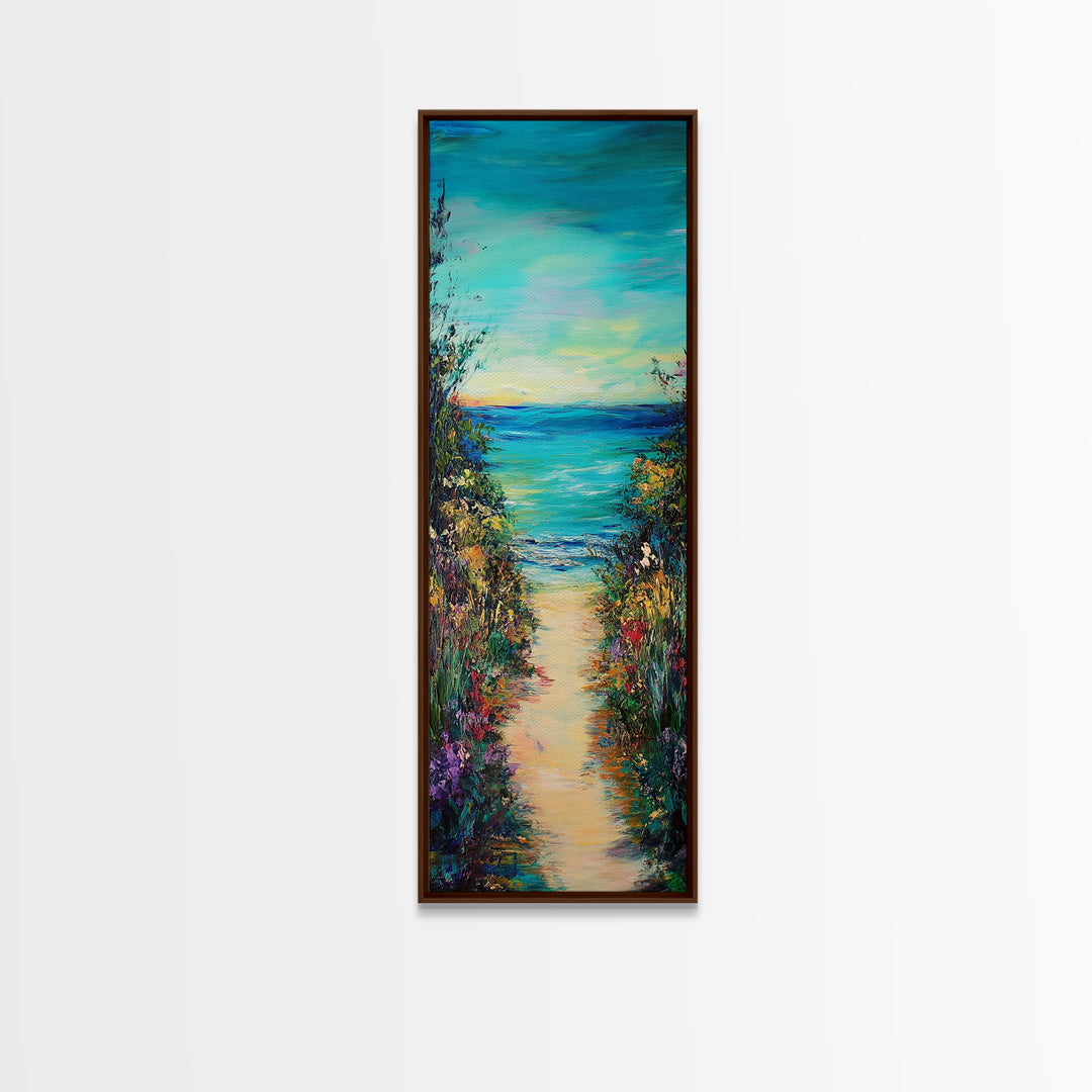 Beach Path, Coastal Landscape Art, Seascape Painting, Coastal Wall Art, Nautical Decor, Extra Wide Art, Framed Canvas Print