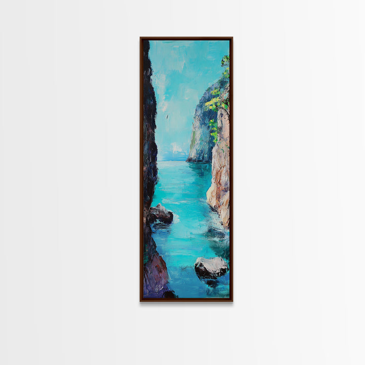 Cliffs and Sea, Coastal Landscape Art, Nautical Wall Art, Ocean View, Seascape Painting, Tall Narrow Art, Canvas Print