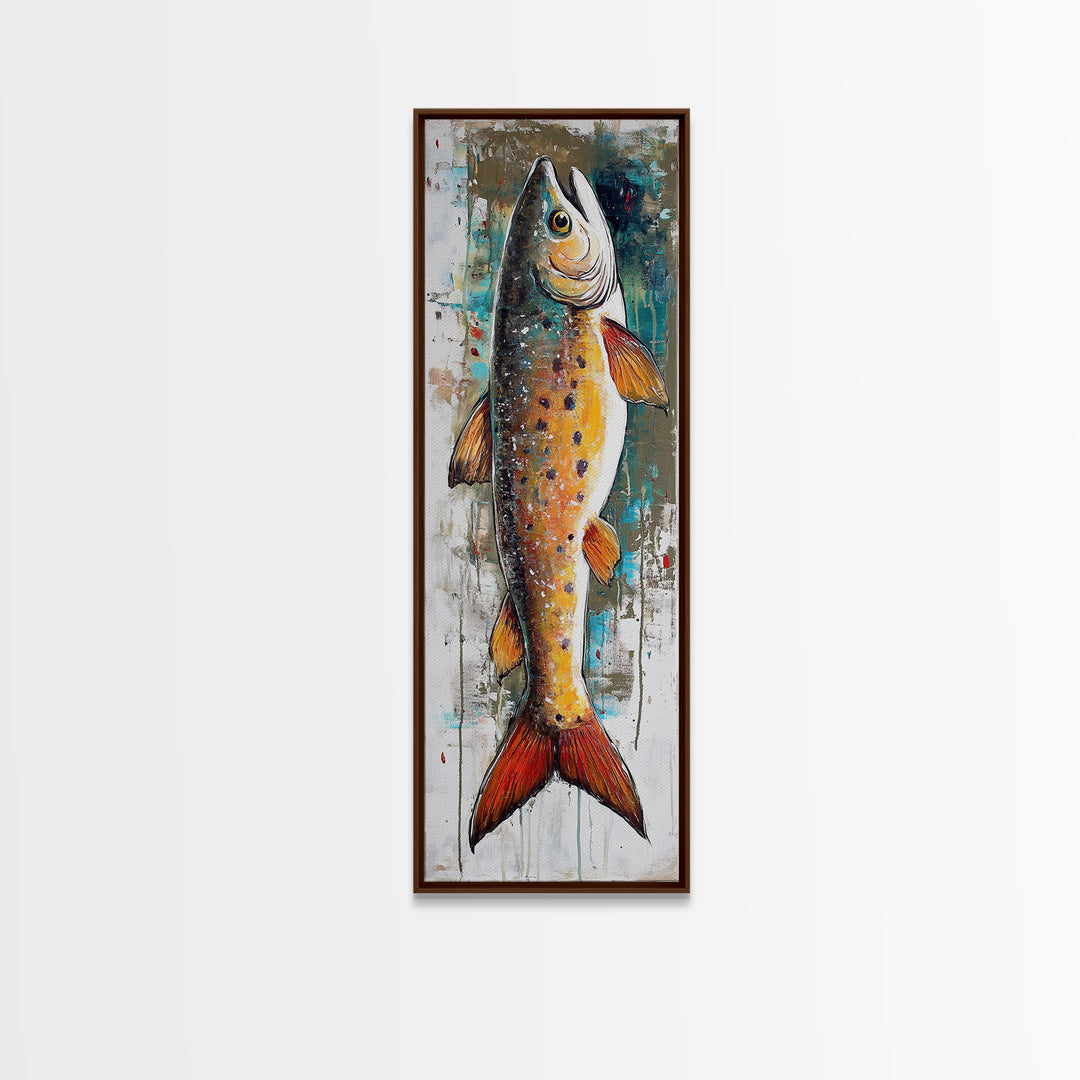 Abstract Trout, Fish Wall Art, Rustic Decor, Fly Fishing Art, Nautical Painting, Coastal Wall Art, Canvas Print