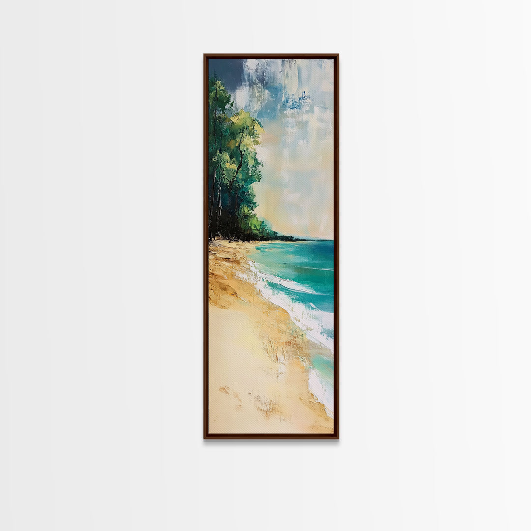 Beach Shoreline, Coastal Painting, Nautical Wall Art, Ocean Landscape, Minimalist Art, Framed Canvas Print