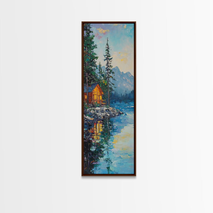 Cabin Retreat, Lake Tahoe Art, Rustic Landscape, Mountain Painting, Pine Tree Art, Framed Canvas Print