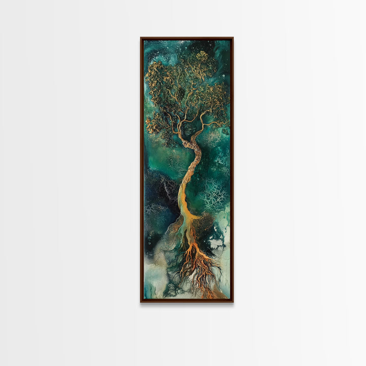 Oak tree art, mystical tree, moody art, green wall art, zen wall art, framed canvas print, nature-inspired, wabi sabi art, gift idea