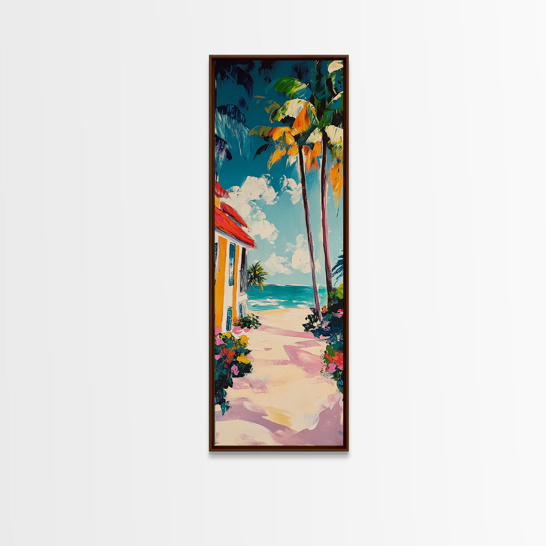 Beach Path, palm tree painting, coastal painting, nautical decor, tropical beach house art, above bed wall art, Canvas Print