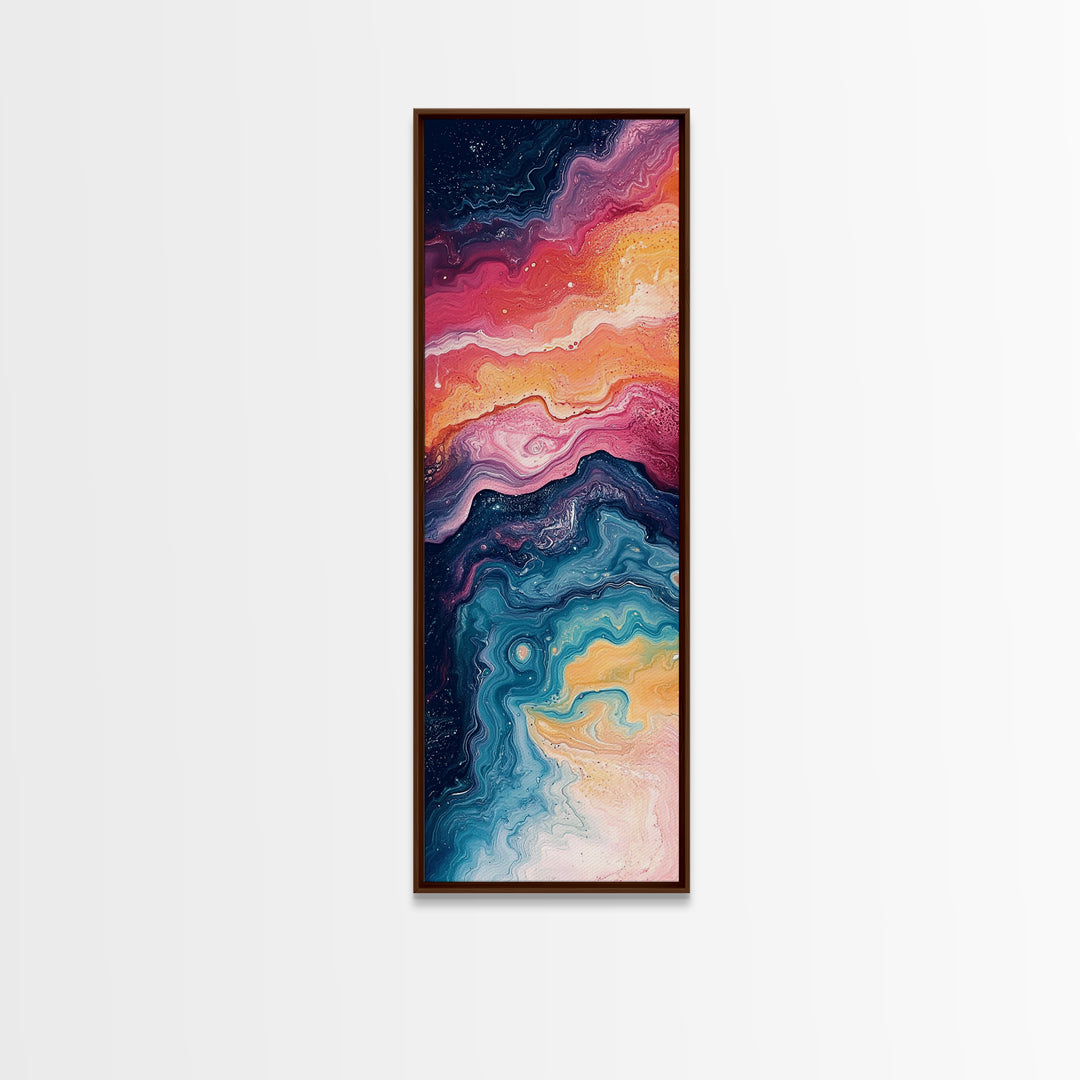 Cosmic Waves, abstract painting, sacred geometry wall art, pink orange wall art, modern home decor, Framed Canvas Print