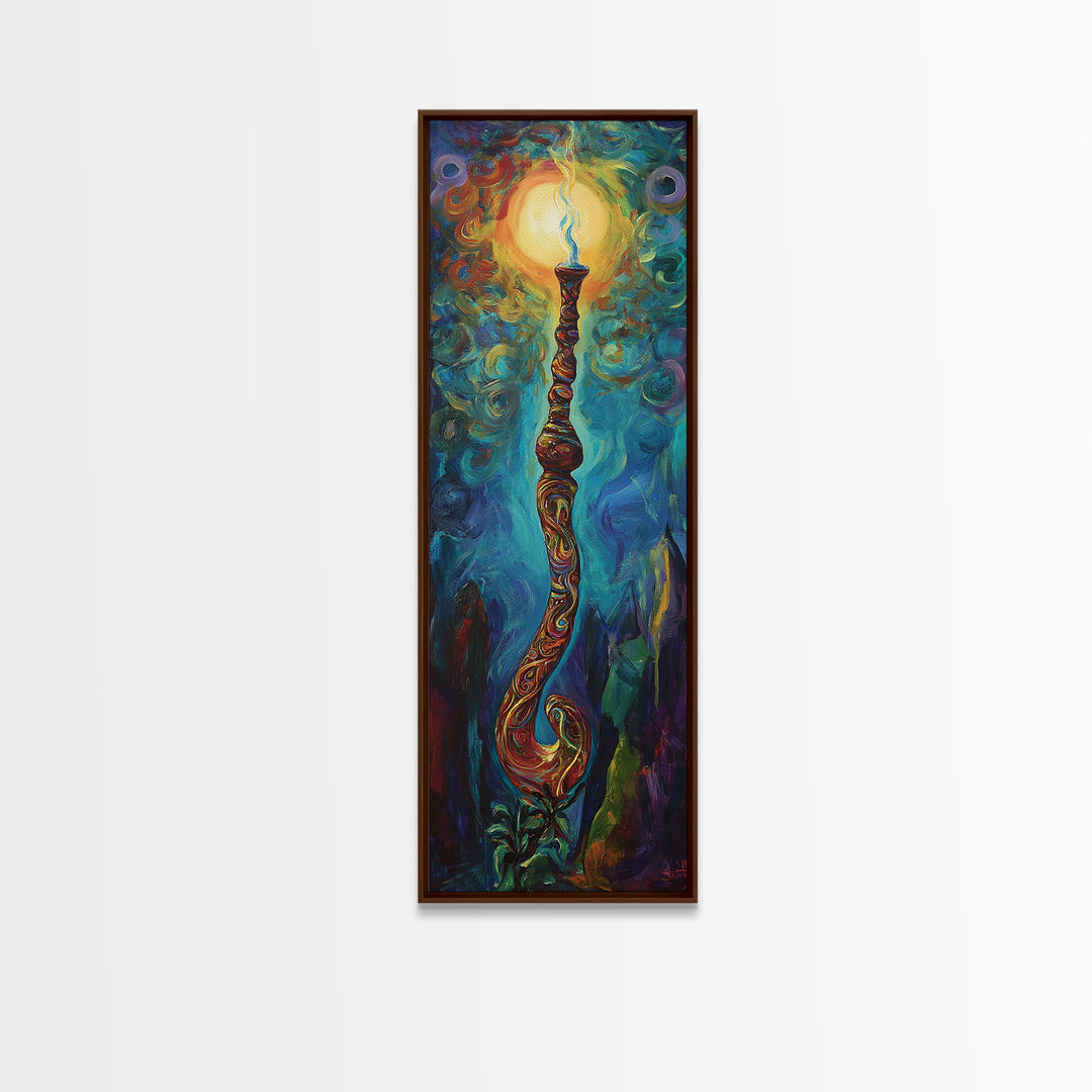 Cosmic Palm Tree, palm tree painting, pink orange wall art, tropical art, framed canvas print, psychedelic art, beach house decor