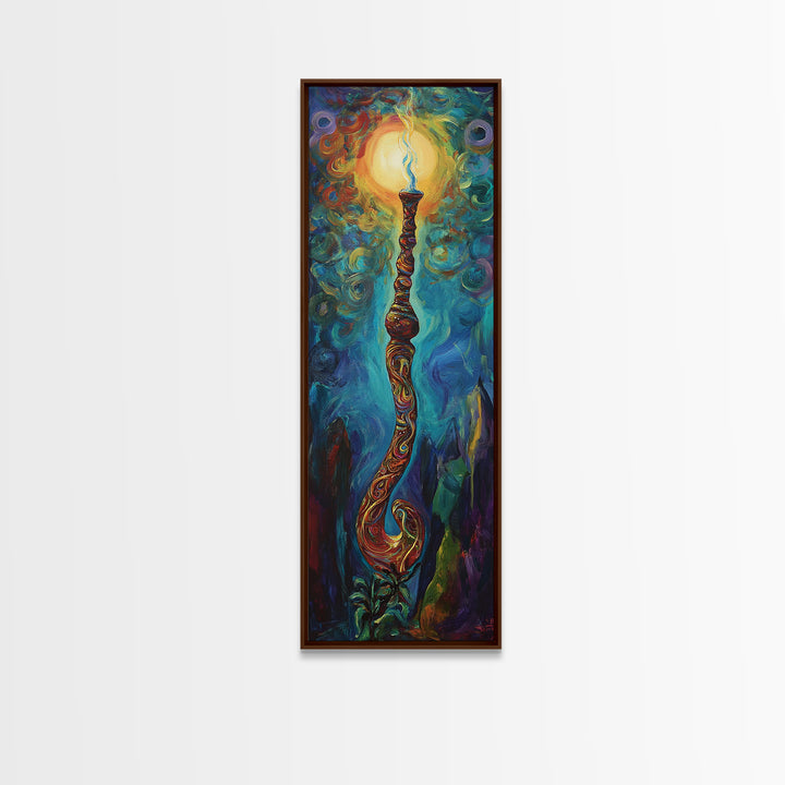 Cosmic Palm Tree, palm tree painting, pink orange wall art, tropical art, framed canvas print, psychedelic art, beach house decor