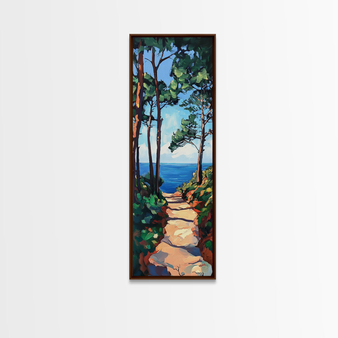 Coastal Path, Pine Tree Art, Nautical Wall Art, Coastal Decor, Living Room Art, Gift Idea for Her, Framed Canvas Print