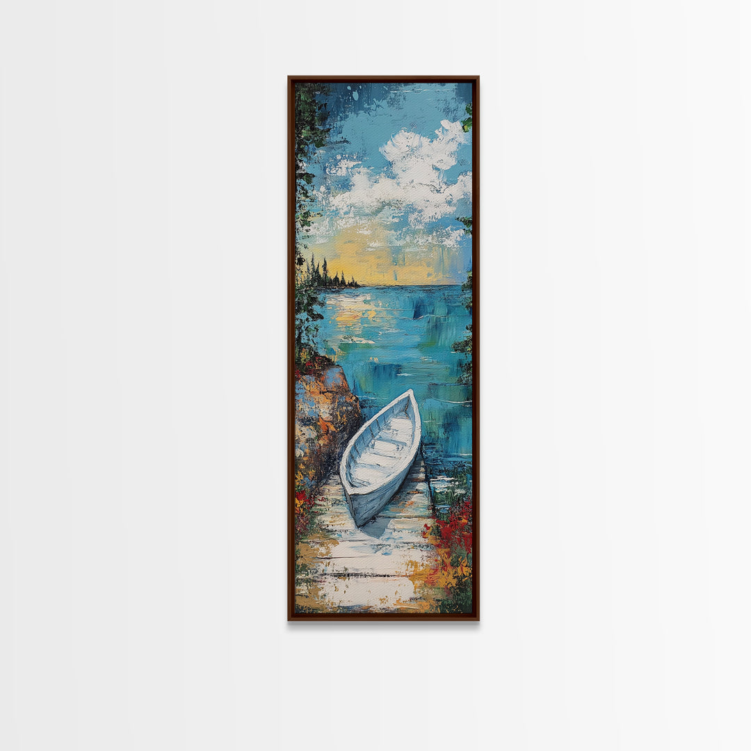 Rowboat painting, lake Tahoe art, fisherman painting, rustic wall art, nautical painting, coastal landscape art, canvas print