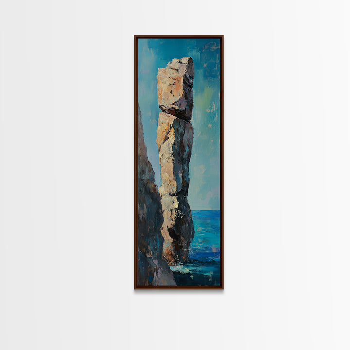 Coastal Rock, painting morro bay, nautical painting, framed canvas print, rustic decor, coastal wall art, above sofa art