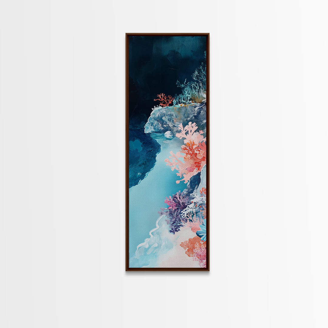 Coral Reef, ocean painting, blue and green wall art, framed canvas print, coastal decor, whimsical art, nautical painting