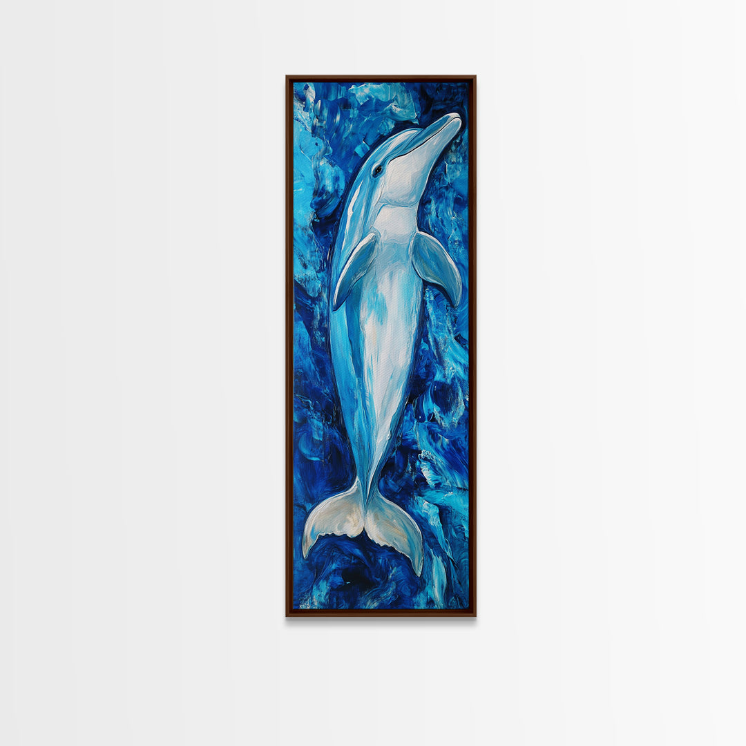 Dolphin painting, ocean life wall art, blue and green wall art, nautical painting, marine life decor, framed canvas print