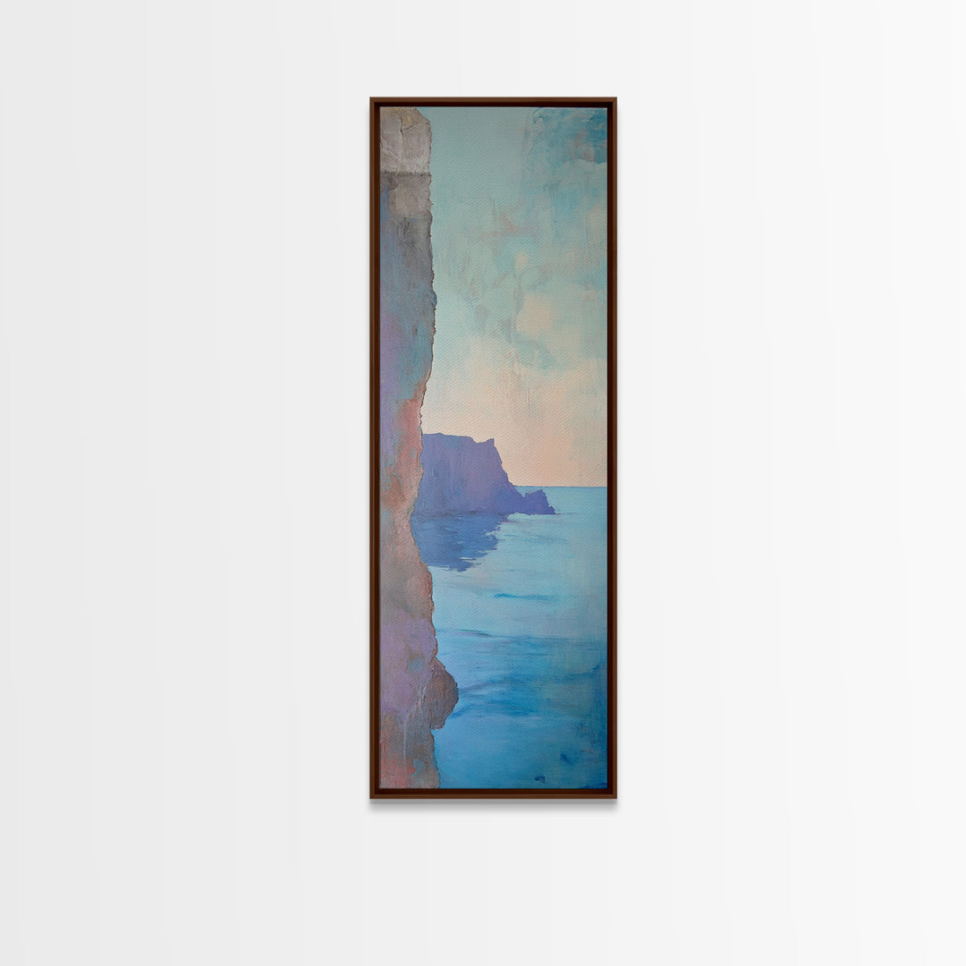 Cliffside View, Misty Horizon, Ocean Painting, Canvas Print, coastal decor, wabi sabi art, seascape painting, minimalist art