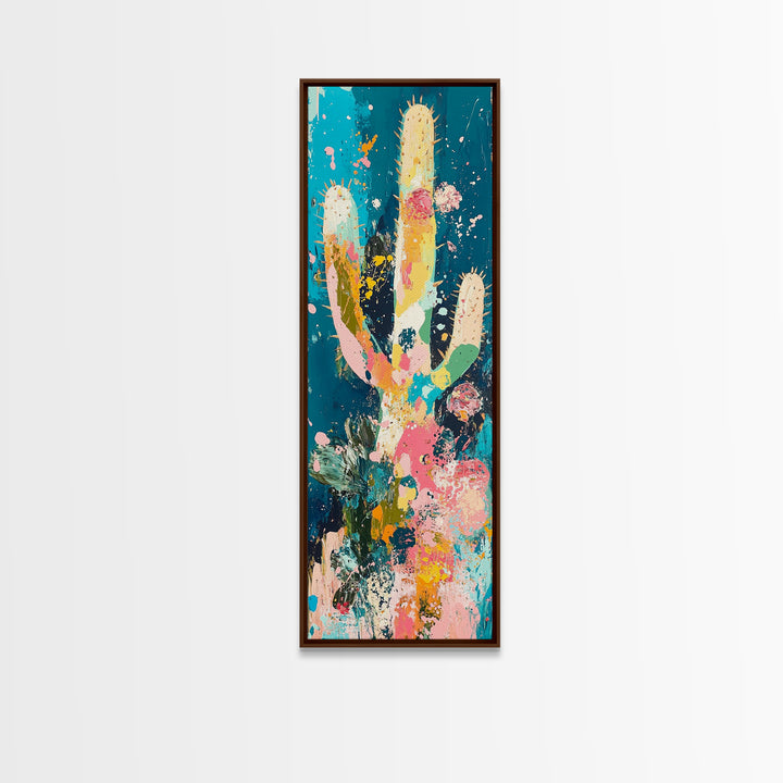 Colorful cactus, southwest wall art, agave painting, botanical prints, framed canvas print, tall narrow art, vertical wall art