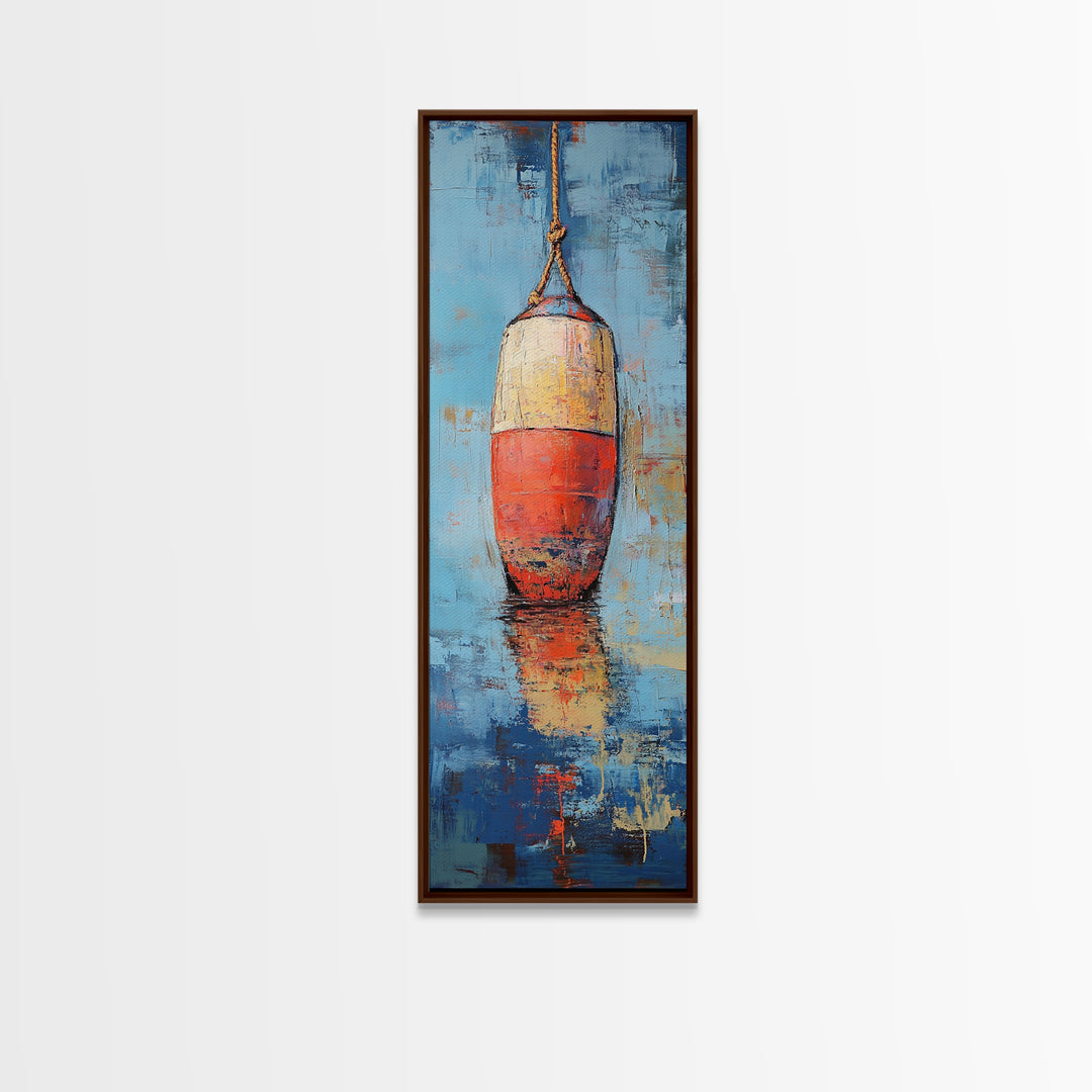 Nautical buoy, coastal wall art, nautical painting, rustic decor, fisherman painting, tall narrow art, framed canvas print