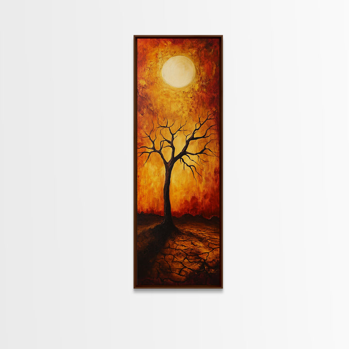 Sunset Tree, moody art, wabi sabi art, pine tree art, autumn painting, framed canvas print, dark romance painting