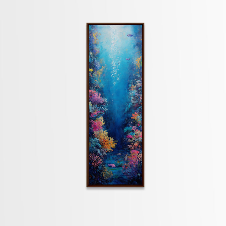 Deep Sea Coral, dolphin painting, ocean wall art, marine life art, framed canvas print, nautical decor, blue and green wall art