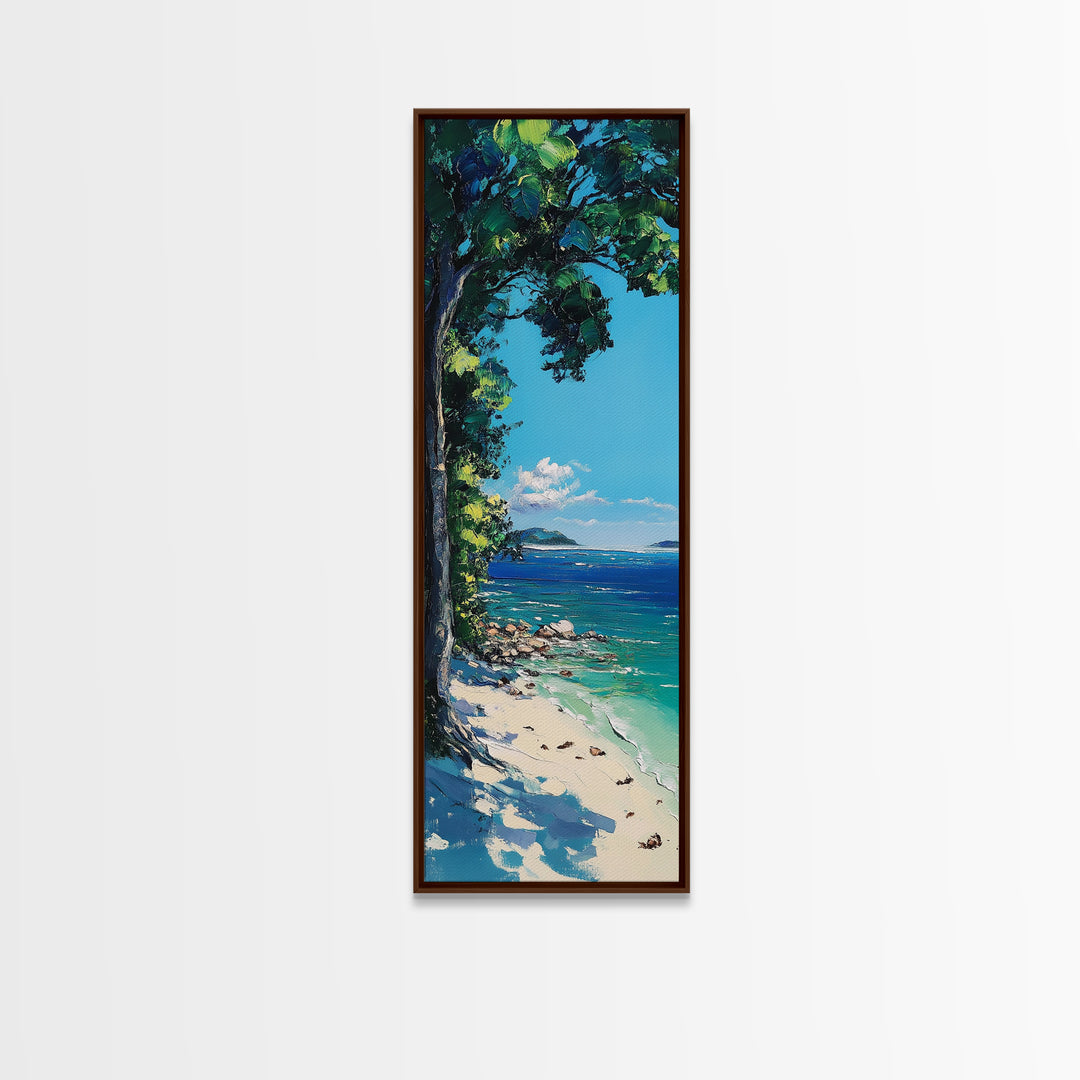 Coastal Landscape Art, Nautical Wall Art, Beach House Decor, Palm Tree Painting, Seascape Painting, Framed Canvas Print