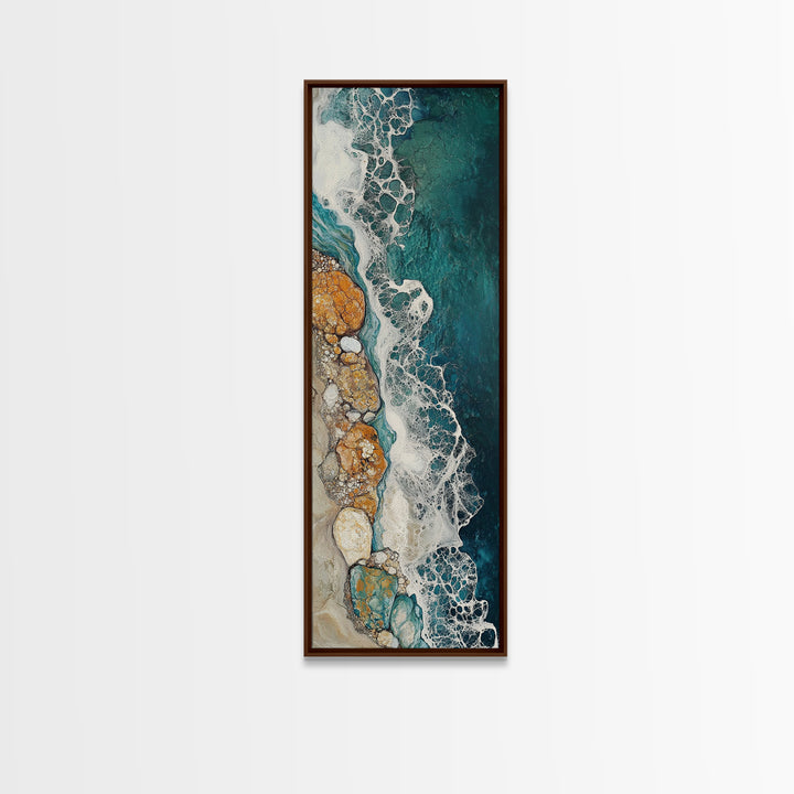 Rocky Shore, coastal painting, ocean wall art, seascape painting, extra wide art, boho art, wabi sabi art, Canvas Print