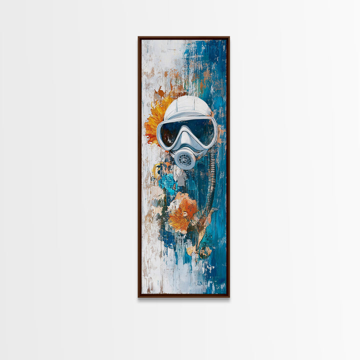 Diver Mask, nautical decor, coastal wall art, surreal art, science art, ocean painting, Framed Canvas Print, abstract artwork