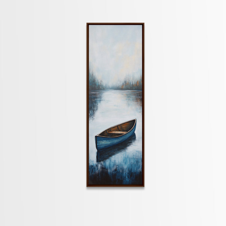 Blue Canoe on Lake, lake Tahoe art, nautical wall art, rustic decor, farmhouse art, framed canvas print, above sofa art