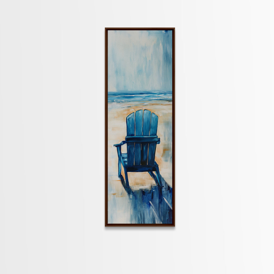 Blue Beach Chair, coastal decor, nautical wall art, ocean painting, beach house art, seascape painting, framed canvas print