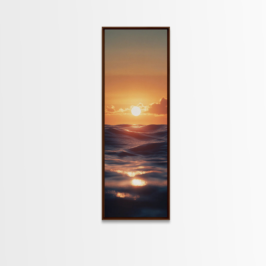 Ocean Sunset, Coastal Painting, Seascape Art, Canvas Print, Nautical Decor, Vertical Wall Art, Beach House Art