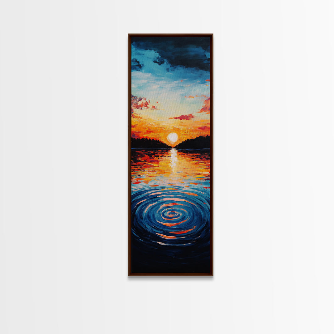 Ocean Horizon, Sunset Glow, Moody Painting, Framed Canvas Print, Coastal Landscape Art, Wabi Sabi Art, Vertical Wall Art
