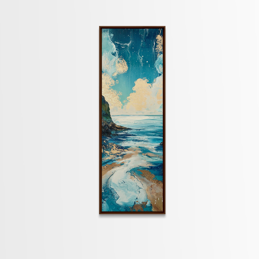 Coastal Landscape, Nautical Painting, Framed Canvas Print, Ocean Theme, Seascape Painting, Blue and Green Wall Art