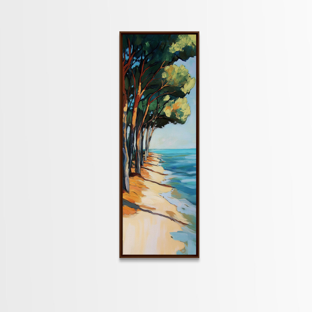Beach Pines, coastal cowgirl wall art, coastal decor, nautical painting, ocean painting, framed canvas print, seascape painting