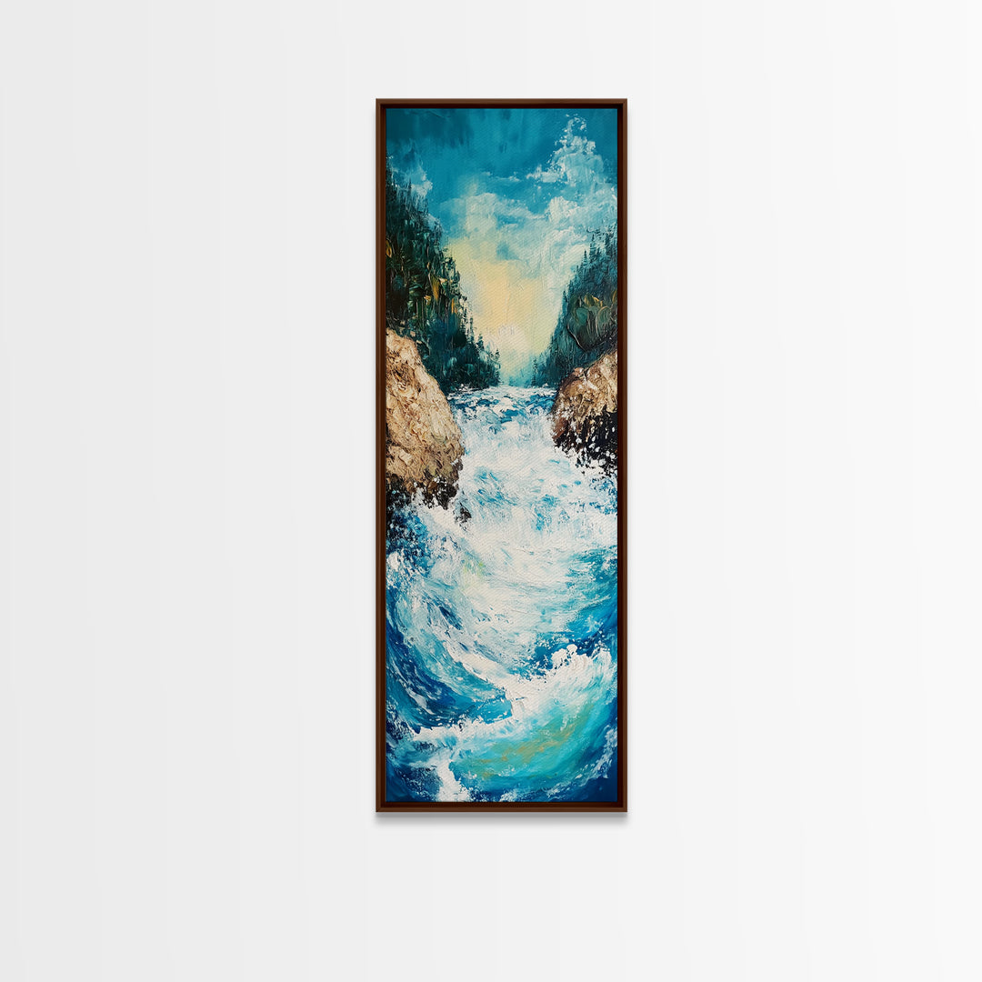River Rapids, Mountain Painting, Smoky Mountain Art, Above Bed Wall Art, Vertical Wall Art, Blue and Green Wall Art