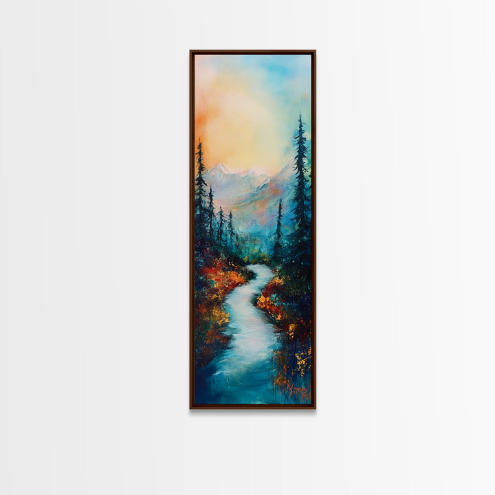 Autumn River, mountain painting, pine tree art, framed canvas print, landscape painting, rustic wall art, above couch art, fall decor