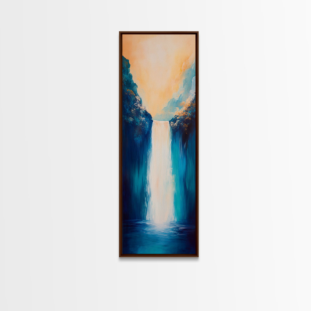 Waterfall Painting, Blue and Green Wall Art, Nature Landscape, Vertical Wall Art, Coastal Decor, Canvas Print, Gift Idea, Boho Art