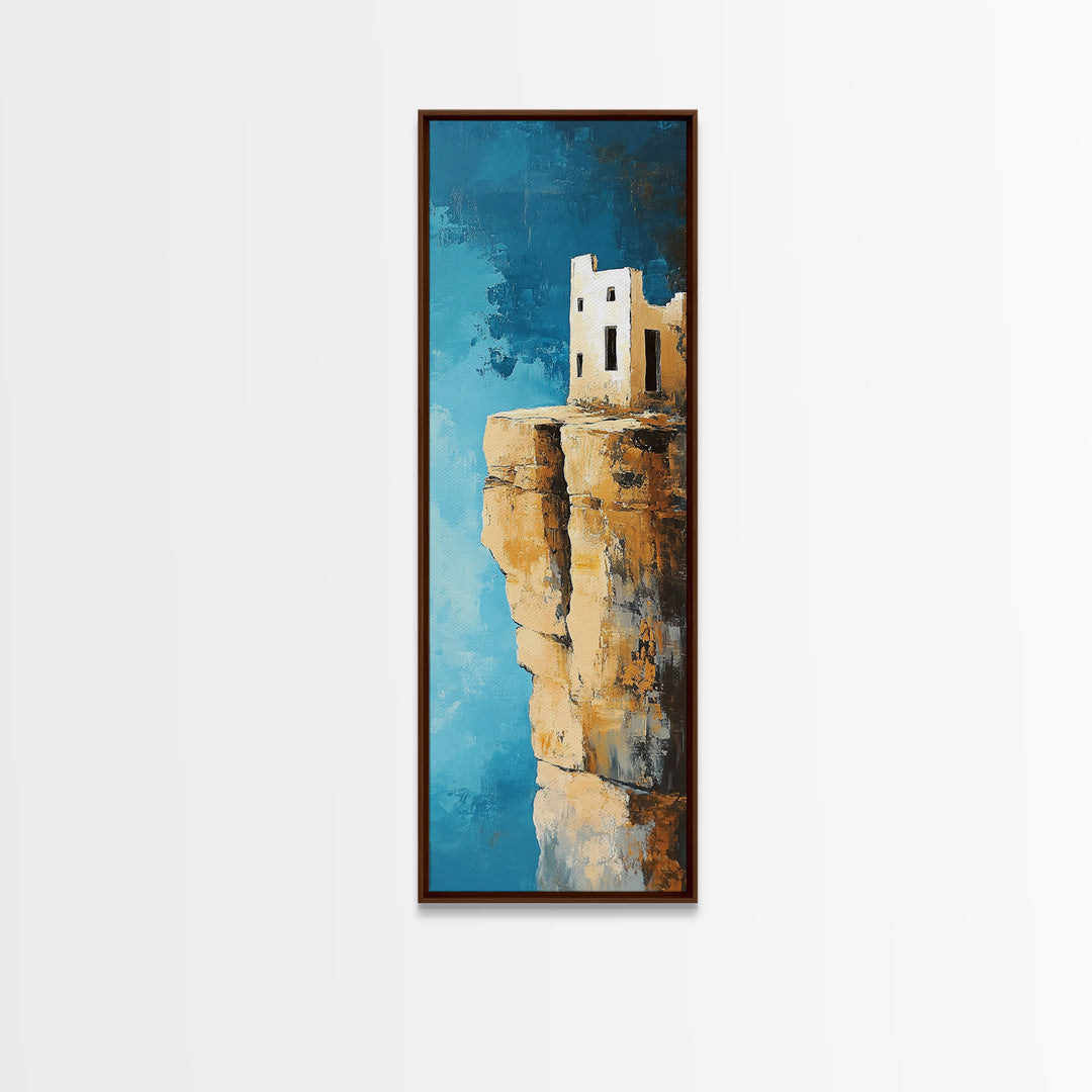 Cliff House Painting, Rustic Art, Coastal Landscape Art, Blue and Green Wall Art, Framed Canvas Print, Nautical Decor, Gift Idea