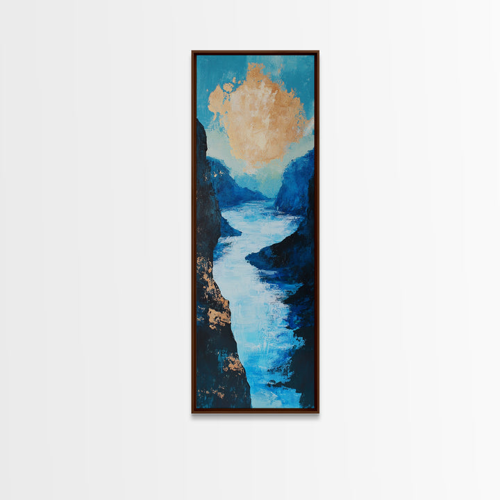River, Canyon, Canvas Print, blue and green wall art, landscape painting, horizon painting gray white, nature art, above couch art, gift idea