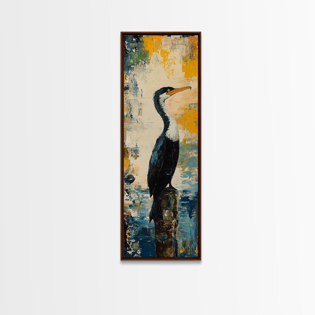 Abstract Bird Art, Coastal Wall Art, Nautical Decor, Bird Art Print, Framed Canvas Print, Rustic Wall Art,  Vertical Wall Art