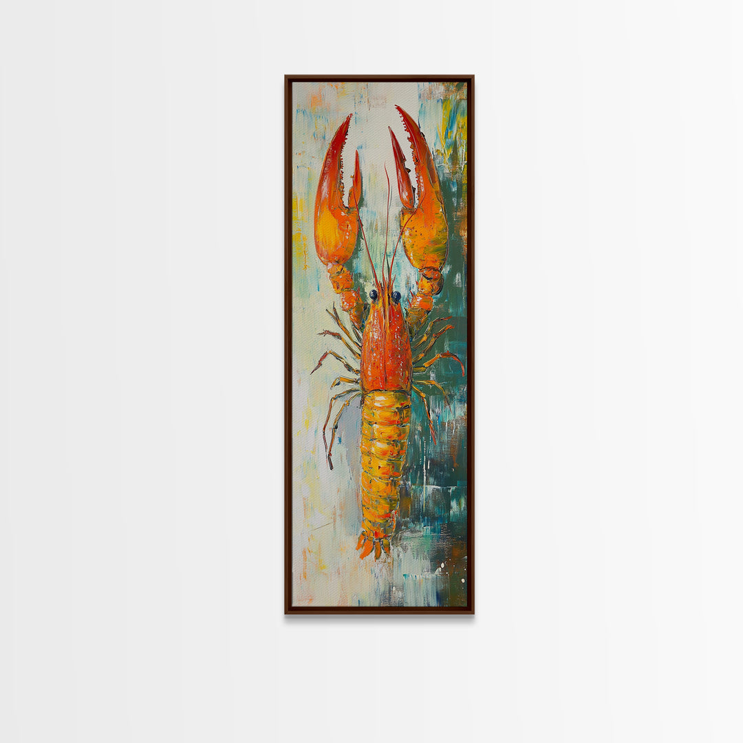 Crayfish Painting, Nautical Decor, Coastal Kitchen Art, Framed Canvas Print, Rustic Art, Seafood Wall Art, Original Painting