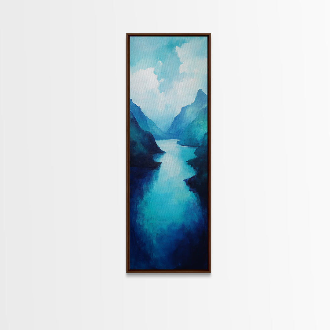 Blue and Green Wall Art, Moody Art, Landscape Painting, Framed Canvas Print, Wabi Sabi Art, Nautical Decor, Extra Wide Art