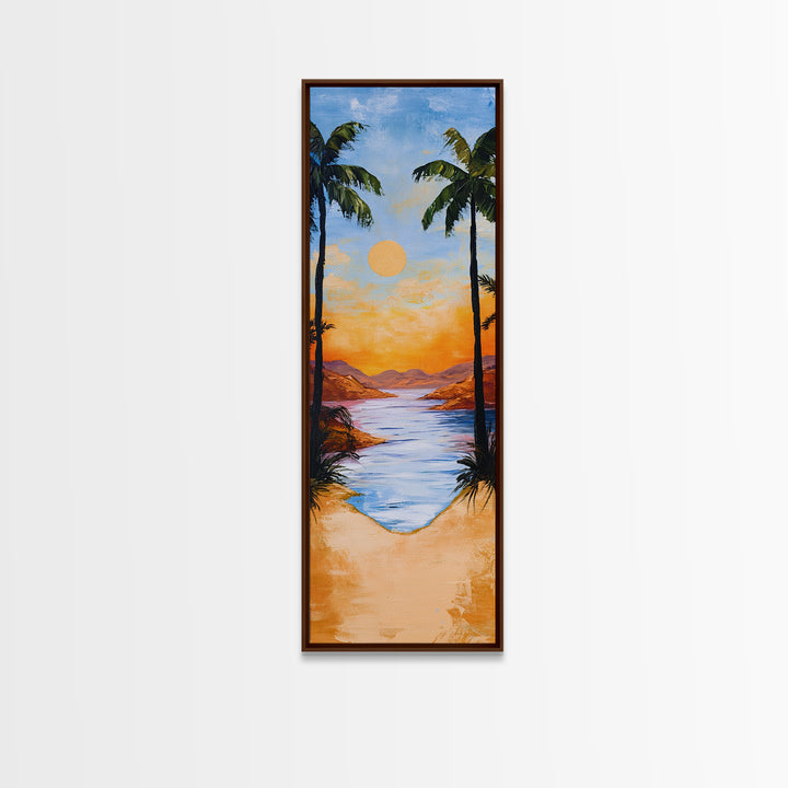 Tropical Sunset, palm tree painting, coastal decor, Hawaii art, nautical painting, framed canvas print,  coastal landscape art
