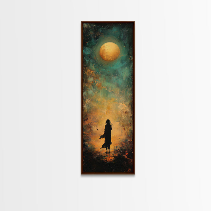 Moonlight, dark romance painting, moody art, forest at dusk painting, celestial art, teal wall art, framed canvas print, gift idea