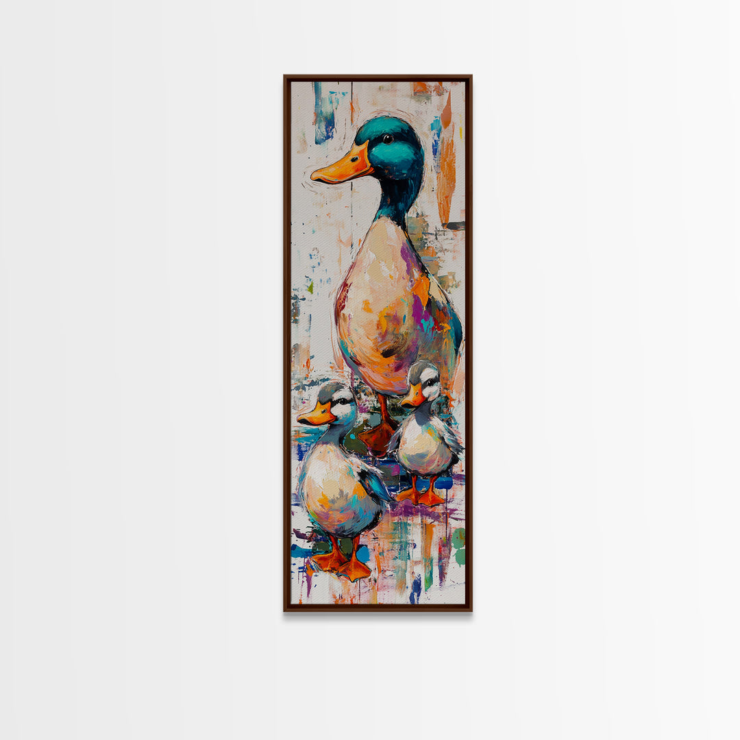 Whimsical Ducks, bird art, farmhouse art, framed canvas print, colorful animal painting, rustic wall art, above couch art