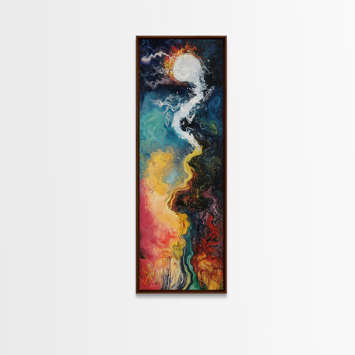 Cosmic Flow, abstract art, sacred geometry wall art, framed canvas print, moody art, vibrant colors, contemporary art, vertical wall art