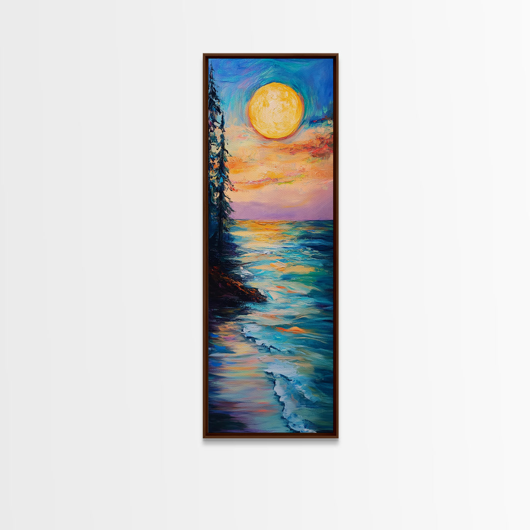 Coastal Sunset, seascape painting, framed canvas print, nautical wall art, coastal decor, extra wide art, surf wall art, above sofa art