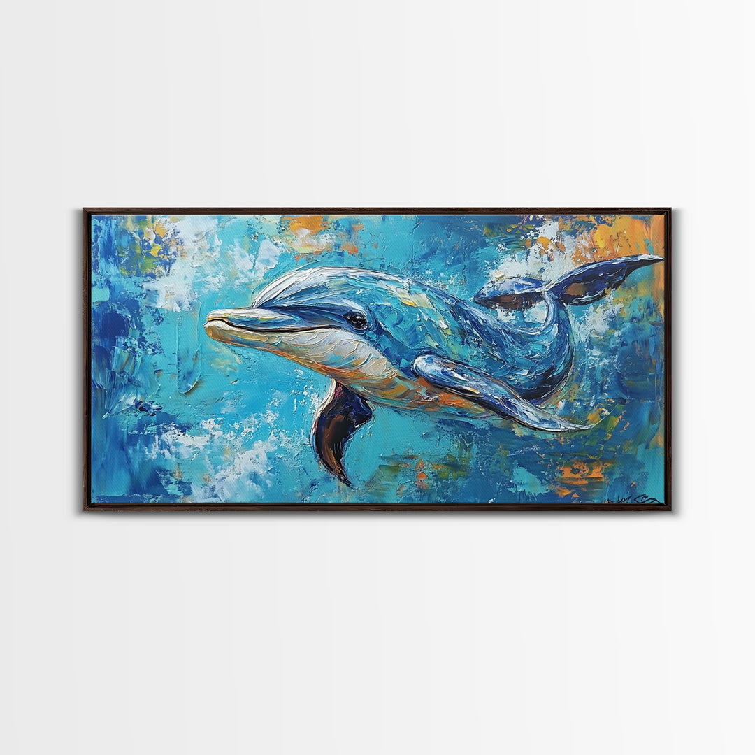 Dolphin Painting, Whale Painting, Blue and Green Wall Art, Nautical Wall Art, Gift Idea for Her, Ocean Art, Canvas Print, Coastal Decor