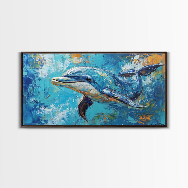 Dolphin Painting, Whale Painting, Blue and Green Wall Art, Nautical Wall Art, Gift Idea for Her, Ocean Art, Canvas Print, Coastal Decor