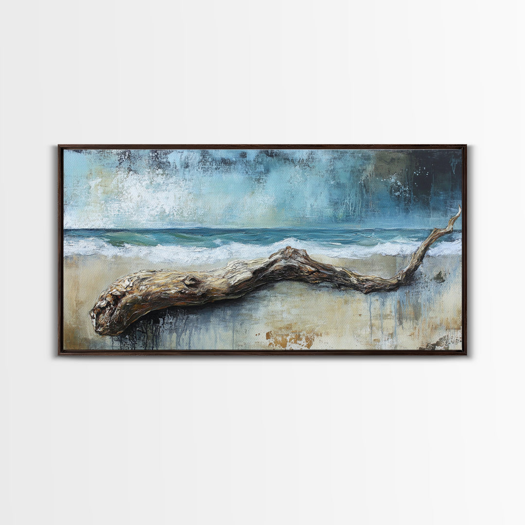 Driftwood Beach, Coastal Landscape Art, Nautical Wall Art, Seascape Painting, Blue and Green Wall Art, Framed Canvas Print, Coastal Decor