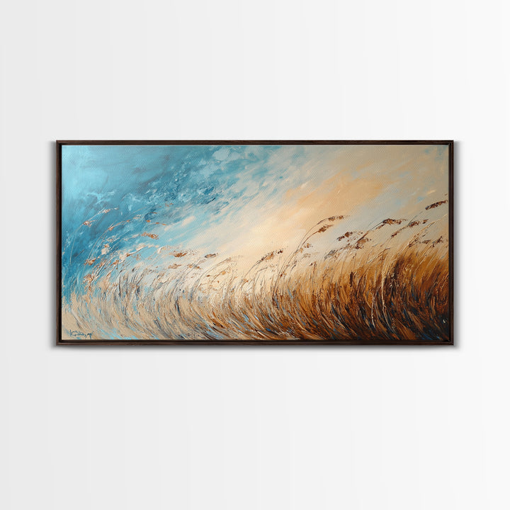 Coastal Wind, Beach Grass Painting, Coastal Cowgirl Wall Art, Nautical Decor, Wabi Sabi Art, Minimalist Art, Canvas Print, Extra Wide Art
