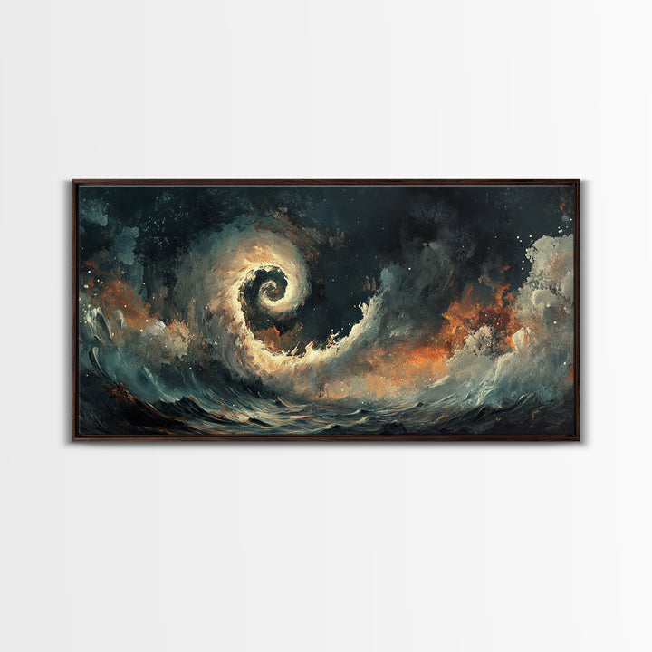 Ocean Storm, moody art, seascape painting, nautical wall art, Ozymandias art, extra wide art, dramatic waves, Framed Canvas Print