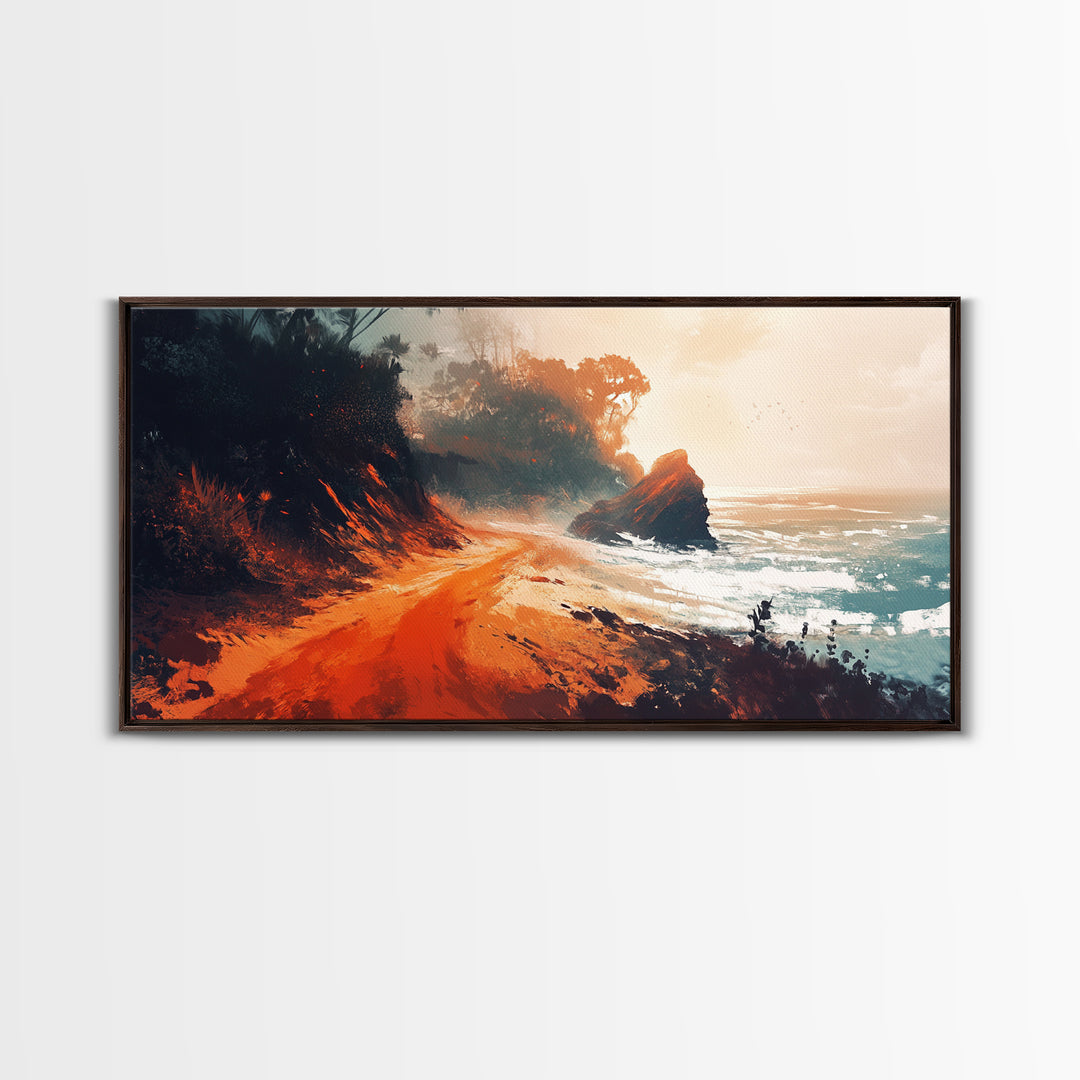 Coastal Road, southwest wall art, rustic decor, coastal landscape art, boho art, panoramic painting, gift idea for him, Canvas Print