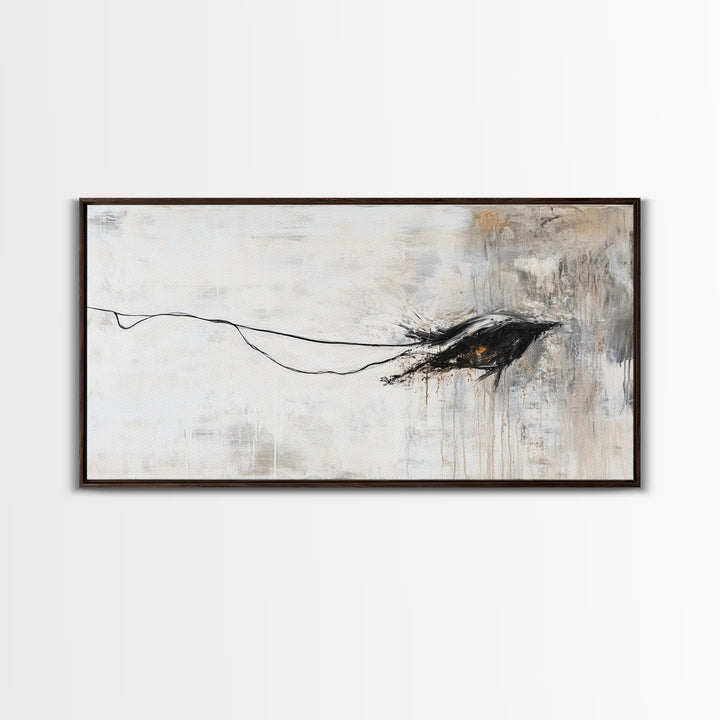 Abstract Crow, dark romance painting, gothic decor, minimalist art, moody art, black and white wall art, Canvas Print, wabi sabi art